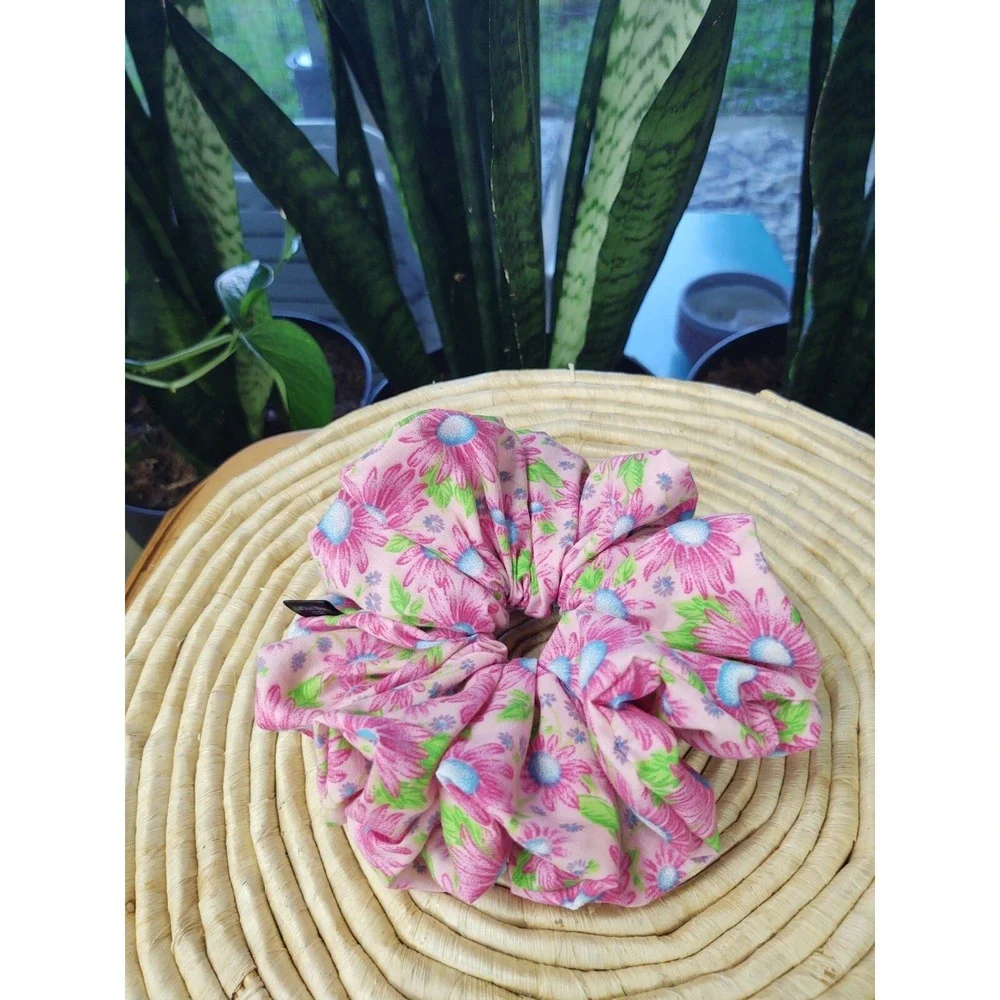 Pink‎ Aster Floral Polyester Cotton Blend XXL Scrunchie 7